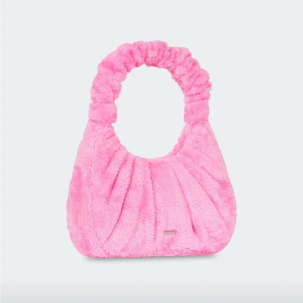 JW PEI Gabbi Terry Ruched Pink Faux Fur Fuzzy Hobo Handbag Revolve